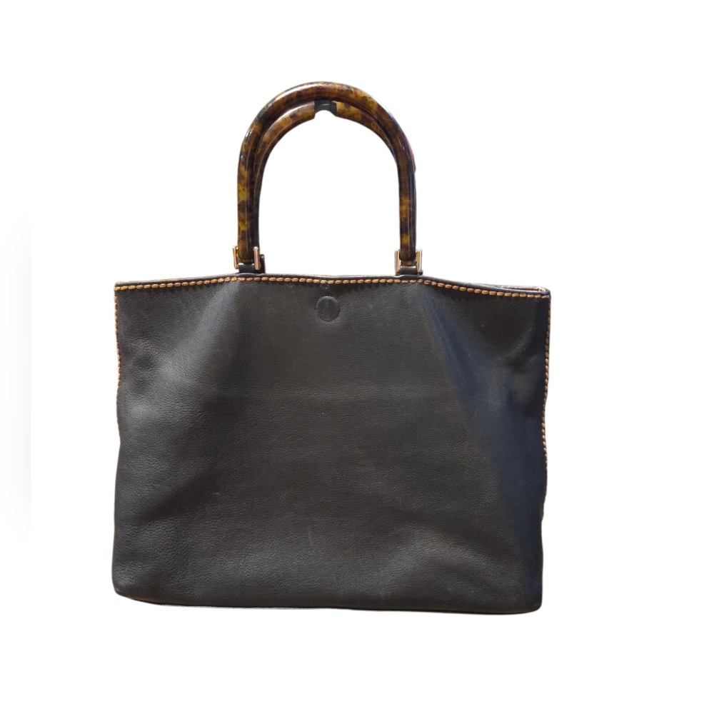 Plinio Visonà Classic Pebbled Leather Tote Featuring Tortoise-shell Satchel Bag - Picture 2 of 15